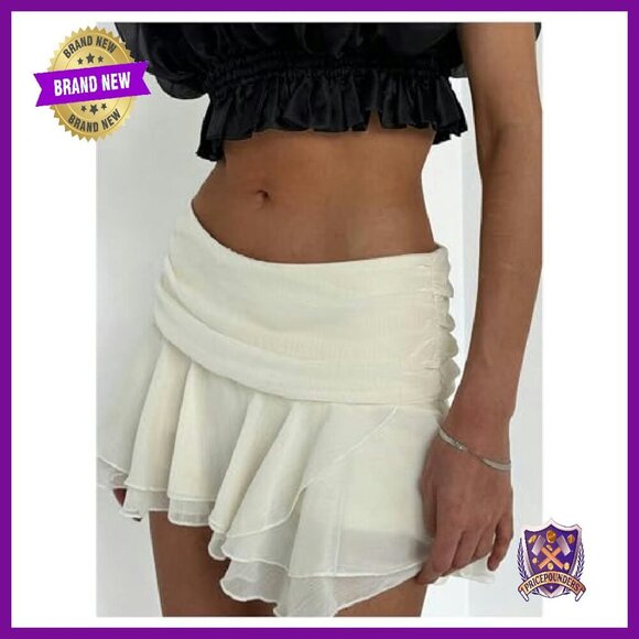 Mesh Ruffle Mini Skirt Tiered Flared Party Skirt Women's XS-L - Picture 4 of 7